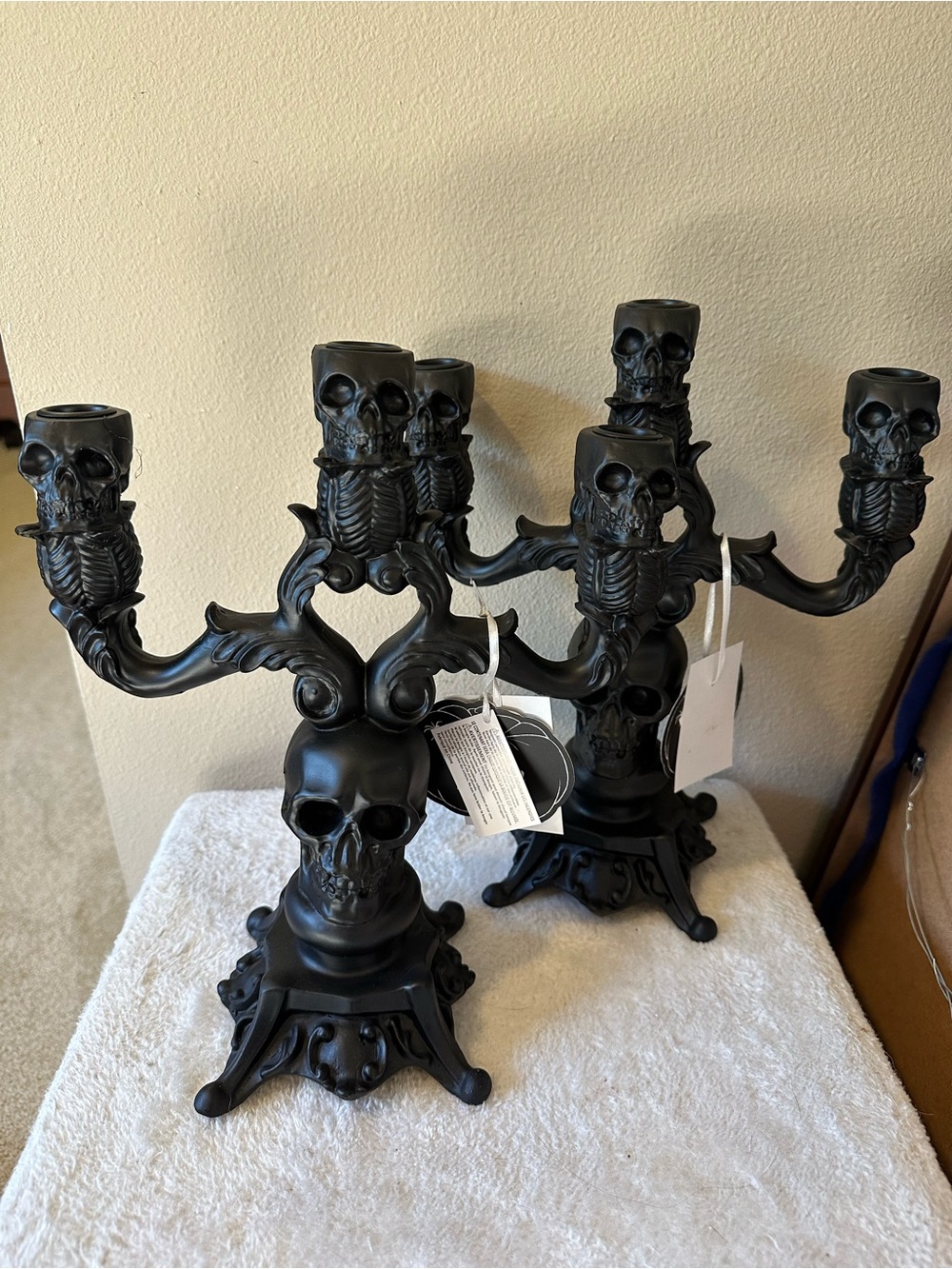 Set Of 2 Martha Stewart Halloween Candelabra Candle Holders Black Resin 11” NWT